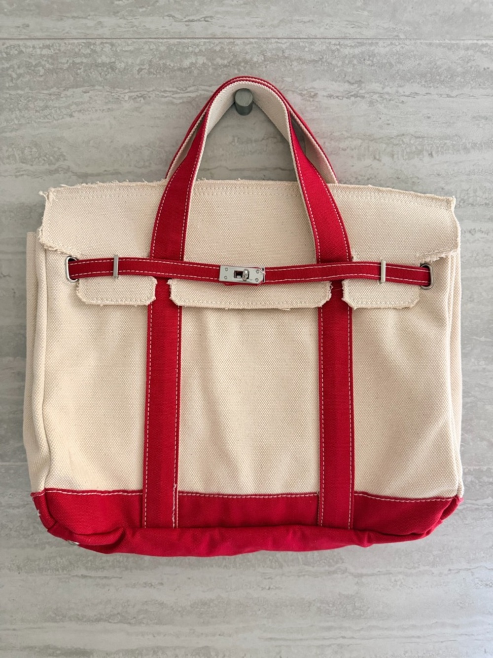 Boatkin Canvas Tote Bag with Red Trim